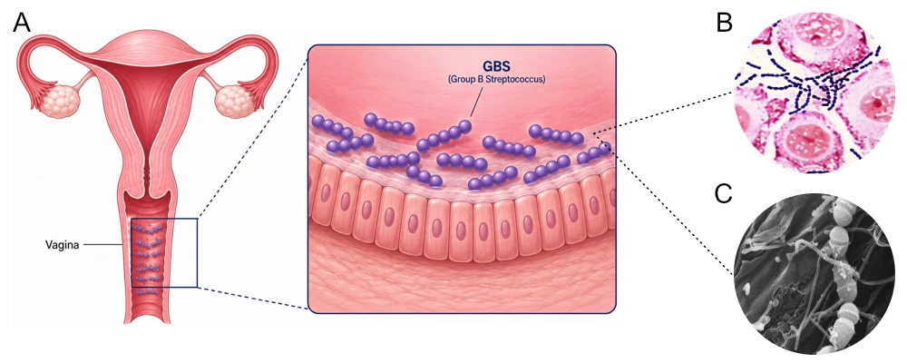 Illustration of GBS vaginal colonization/infection